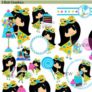 Entzückendes kleines Mädchen Clipart, Geburtstagskind Mädchen ClipArt, Kaugummi Clipart, ClipArt Kuchen Eis, elf Stöcke Grafiken, Süßigkeiten-clipart