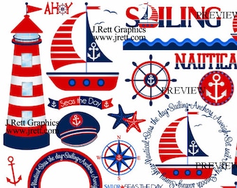 Sailboat clip art, nautical clipart, sailing graphics, lighthouse clip art, anchor clipart printable clip art graphics invites birthday