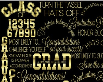 Gold Graduation clipart, MORE COLORS, Graduation word clip art, Graduation sayings, grad words, graduate, class of 2018 2019 graphics