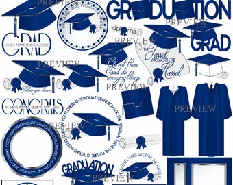 Blue Graduation clip art, MORE COLORS, Silver, gray, tassel clipart, cap gown graphics, diploma clipart, graduate, party, grad clip art