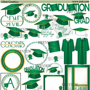 Green Graduation clip art, MORE COLORS, Gold Yellow tassel clipart, cap gown graphics, diploma clipart, graduate, class of, grad clip art