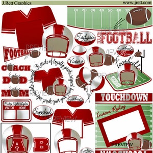 Football Clip art, MORE COLORS, red, white, football clipart, football helmet clipart, tailgating clip art, superbowl party, jersey graphics