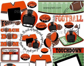 Football Clip art, MORE COLORS, black orange,  football clipart, football helmet clipart, tailgating clip art, party, jersey graphics