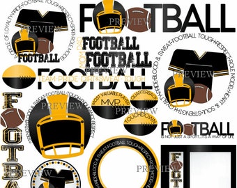 Football Clipart, MORE COLORS, Black gold yellow football clipart, football helmet clipart, tailgating clip art, football jersey graphics