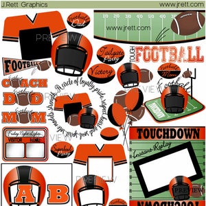 Football Clip art, MORE COLORS, black orange,  football clipart, football helmet clipart, tailgating clip art, party, jersey graphics
