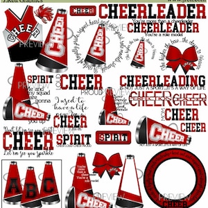 Cheer clipart, MORE COLORS, 50+ graphics, black red cheer clip art, cheerleader graphics, high school cheer clipart, school cheer clip art