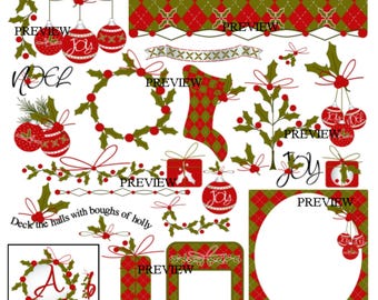 Christmas Holly berry clipart Make your own party favors, DIY kits, printables invites clip art Secret Santa cookie exchange holiday office