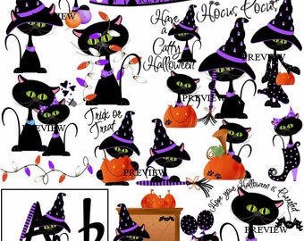 Hocus Pocus Halloween adorable black cat clipart make your own party favors decorations invites crafts printables clip art activity sheets