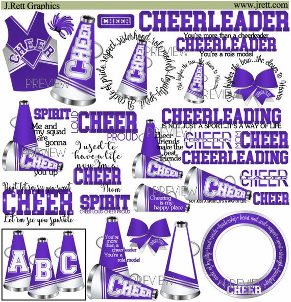 Cheer Clipart More Colors 50 Graphics Purple White Cheer Etsy