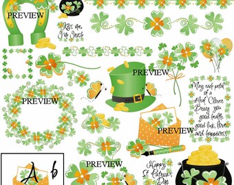 St. Patricks Day clipart MORE STYLES Make your own DIY party kits school printables favors invites clip art Irish St. Patty cupcake toppers