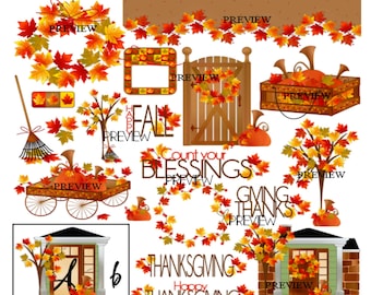 Shades of Autumn Make your own Fall Thanksgiving party kits DIY decorations favors invitation clipart printables activity games clip art