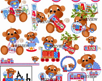 Monkey Baby Choo Choo Make your own baby shower gender reveal invitations kits cards printables clip art announcements gifts clipart