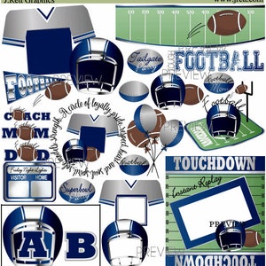 Football Clip art, MORE COLORS, Blue silver, football clipart, football helmet clipart, tailgating clip art, football party, jersey graphics