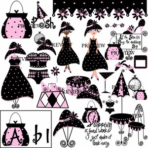Sündhaft machen schicke schicke Schuhe, Hüte, Geldbörsen, eigene Partei Clipart, Geburtstagskarte, druckbare Karten Ausdrucke, druckbare Einladung party,