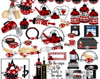 Kitchen png, cute Ladybug clip art, Party Clipart, ladybug graphics, ladybug clipart, Birthday Card, printable, housewarming new home