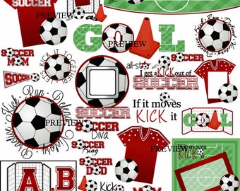 Soccer MORE COLORS red clipart, Make your own party favors, DIY kits, printables designs invitation mom clip art crafts invites school coach