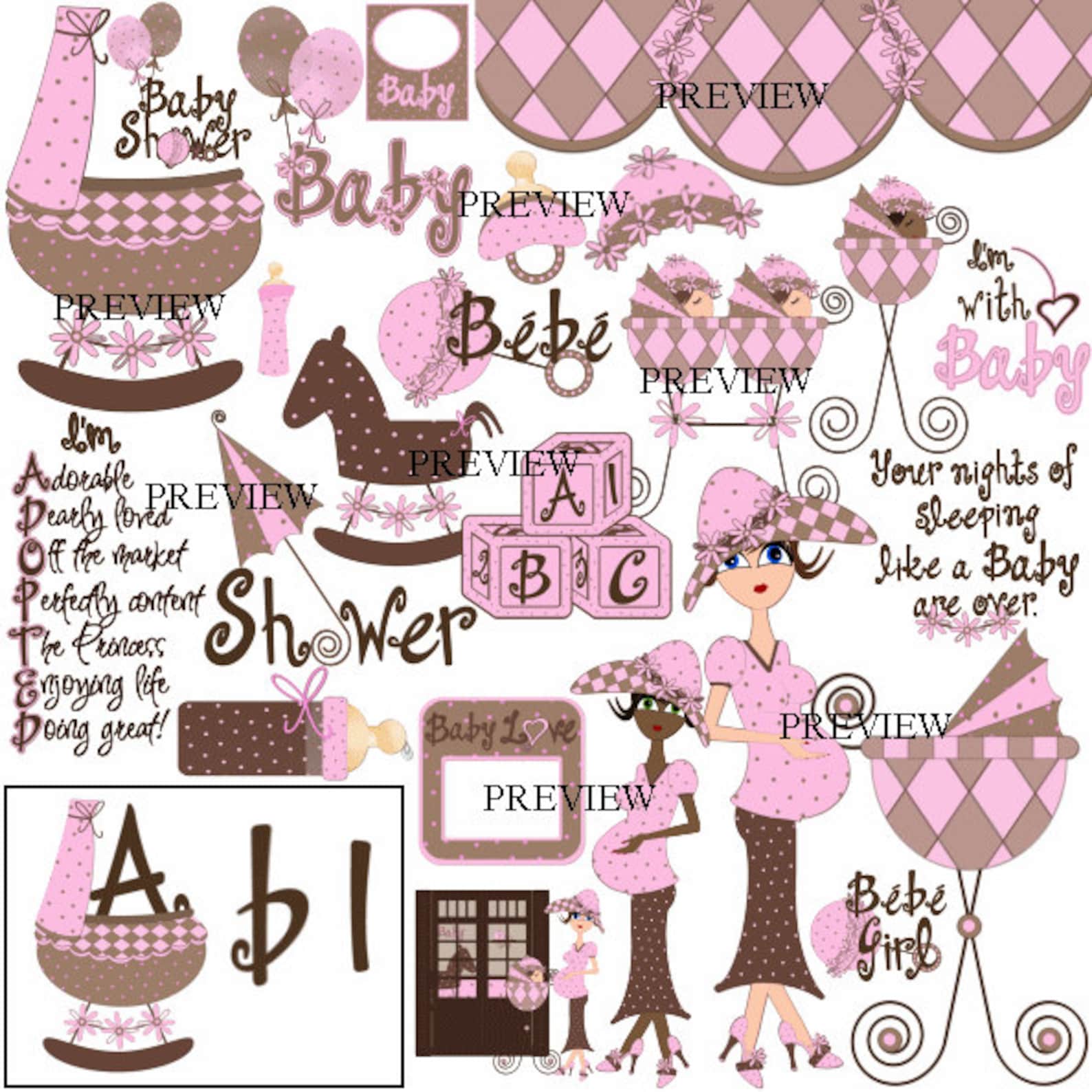 Cute Baby Clip Art, Girl Baby Shower Clipart, Pregnancy Clip Art, Baby ...