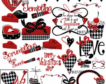 Valentine clipart Sweet Tempation Make your own DIY party kits favors school printables invites hearts clip art invitations cupcake toppers