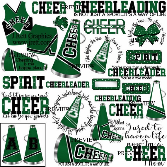 Cheer Clip Art More Colors 50 Graphics Black Green Etsy