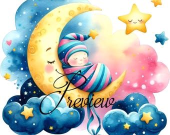 NEW! PNG 300 dpi Starlight Starbright and Moonlight for baby girl. Baby Shower image. Can be used to decorate many projects.