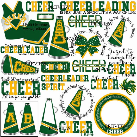 Cheer Clipart More Colors 50 Graphics Green Yellow Cheer Etsy