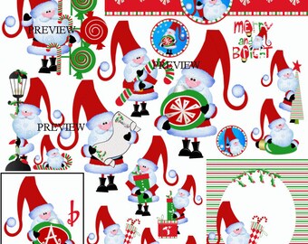 Merry & Bright Santa Make your own invitations cards printables Christmas cookie exchange secret santa clip art gifts decorations clipart