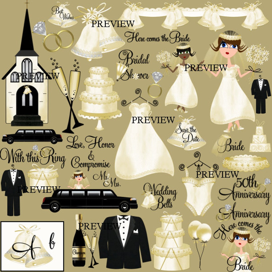 Wedding Clip Art, Bridal Shower Clipart, Wedding Invitations, Kits ...