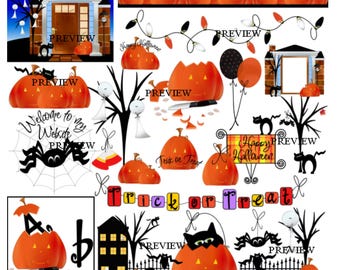 Magic of Halloween clipart Make your own party kits favors invitation secret spook gifts printables treat bags scavenger hunt games clip art