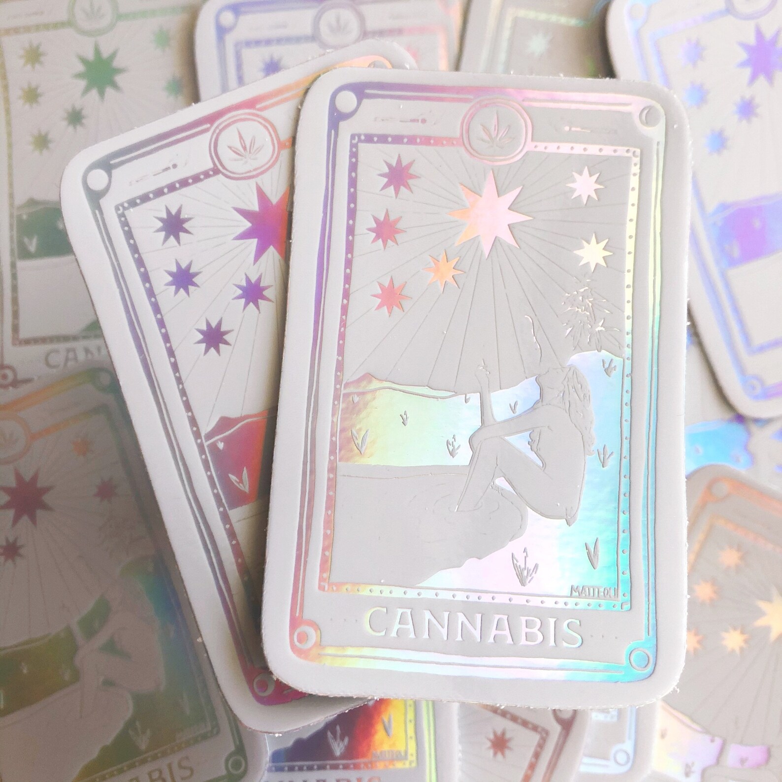 Cannabis Tarot Card Holographic Sticker Etsy