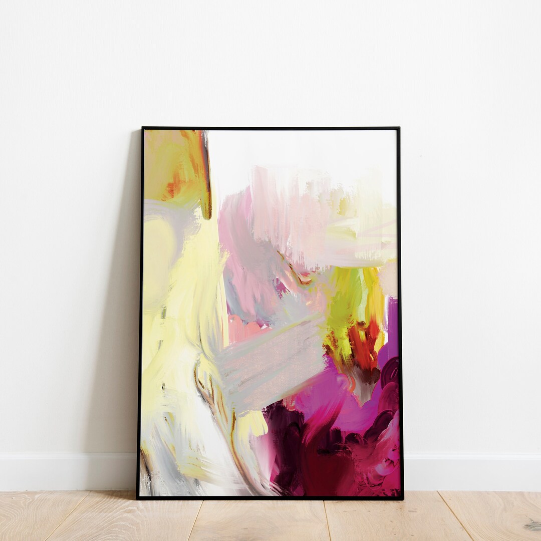 Printable Fuschia Abstract Wall Art, Unique Green Digital Home Decor ...