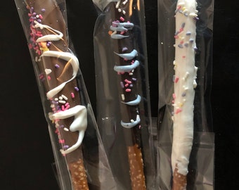 2 x 10" Crystal Resealable Clear Plastic, Single Pretzel Rods, Cello Poly Candy Favor Bags, Treat Bags, chocolate pretzel rods