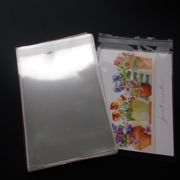 100 5 1/4" x 7 1/4" Clear Resealable Cello Bag Envelope for 5x7 Photos, Art Prints, A7 Card, Greeting Cards, Acid Free
