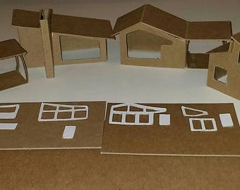 Mini Mid Century Modern Houses- Set of 4 DIY Putz Style Houses