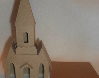 Vintage Putz Style Church with Steeple - Assembled House ready to Paint and Decorate