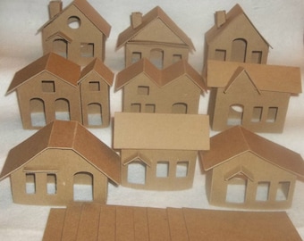 Vintage Putz Style Houses -  Vintage Set of 9 Houses