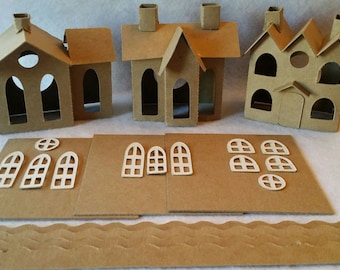 SET of 3 VILLAGE Putz Style Houses - Vintage Village/Vintage 3 Roofs/Vintage House