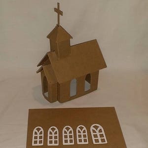 IGLESIA de cartón ensamblada: pinta y decora tu propia casa Putz/casa con purpurina
