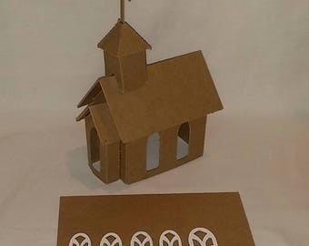 Cardboard CHURCH Assembled- Paint & Decorate your own Putz House/Glitter House