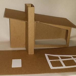 Little Village Houses- DIY Cardboard Putz  Style House-  Mid-Cenury Modern House #3