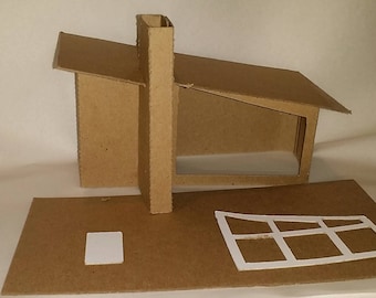 Little Village Houses- DIY Cardboard Putz  Style House-  Mid-Cenury Modern House #3