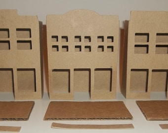 Little Village Cardboard Christmas Putz Houses- 3 Storefronts