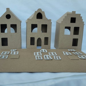 Casas de cartón navideñas de Little Village: juego de 3 casas de Ámsterdam