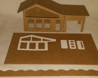 DIY Cardboard Putz  Style House-  Mid-Century Modern Houses Set of 4