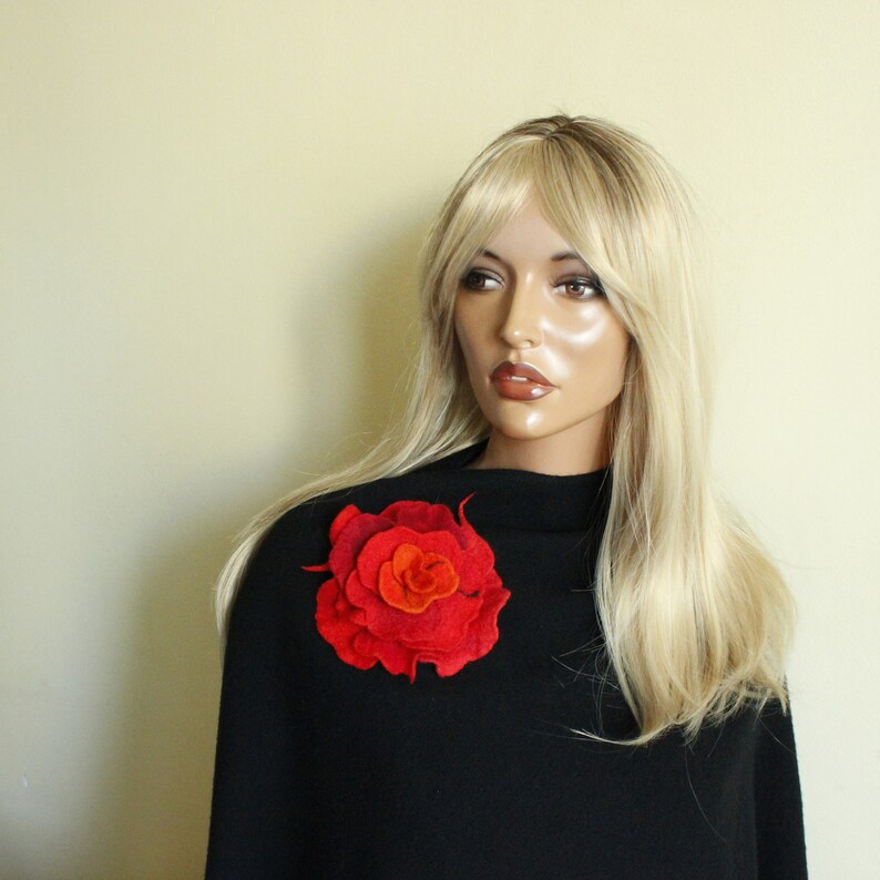 Red Brooch Felt // Red Rose Felted // Art Flower // Unique Pin Broach
