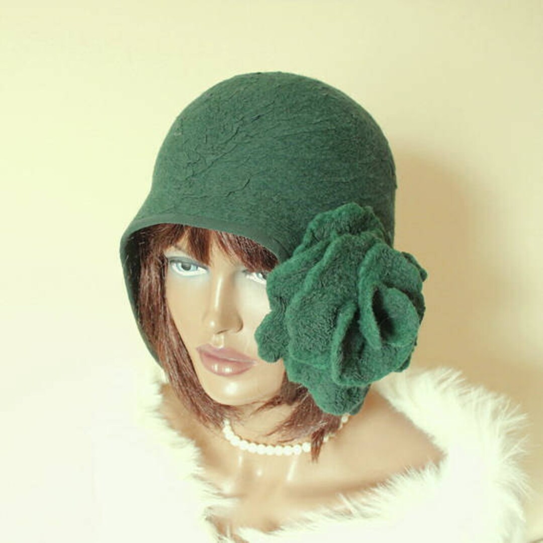 Dark Green Hat // Silk Wool Cap // Size 23 Inches // Felted Hat // Felt