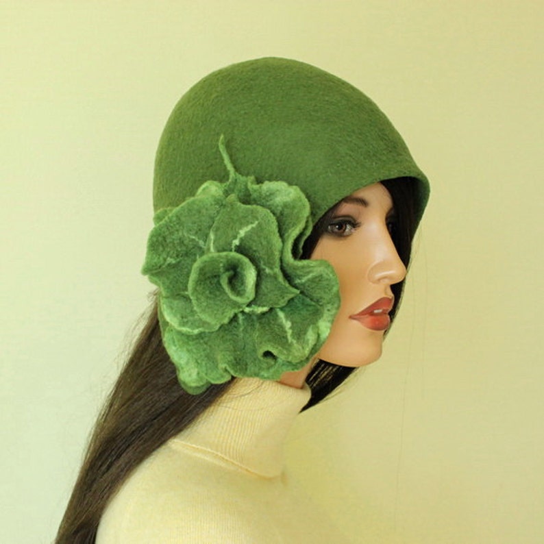Avocado color hat Green hat Felted hat with brooch cap Felt | Etsy