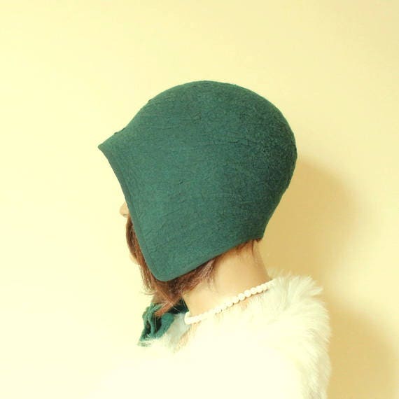 Dark Green Hat // Silk Wool Cap // Size 23 Inches // Felted Hat // Felt