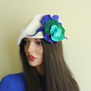 Sea colors brooch  Brooch in peacock colors  Multicolor broach Fancy flower  Felt brooch  Royal blue,  green and turquoise Designer brooch