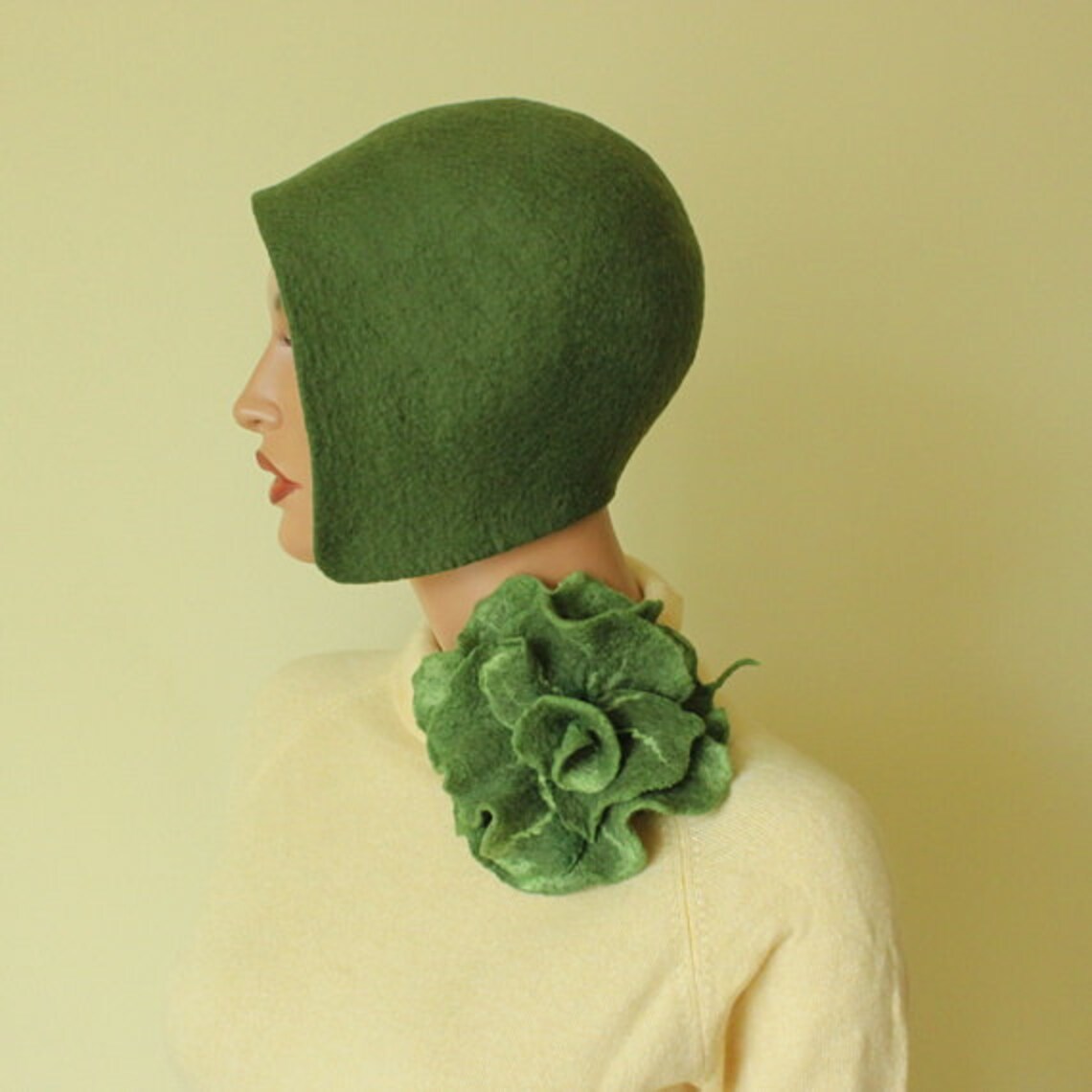 Avocado color hat Green hat Felted hat with brooch cap Felt | Etsy