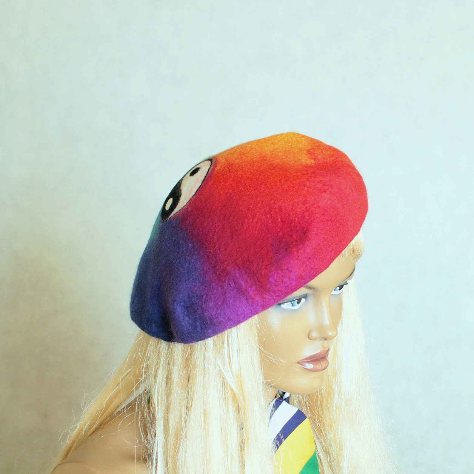 Rainbow Beret /rainbow Headgear // Designer Beret // Size 22.5 Inches